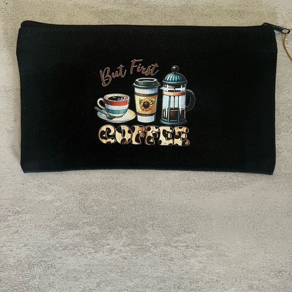 But First Coffee-Cosmetic Bag Chic Travel Pencil Pouch Makeup Bag